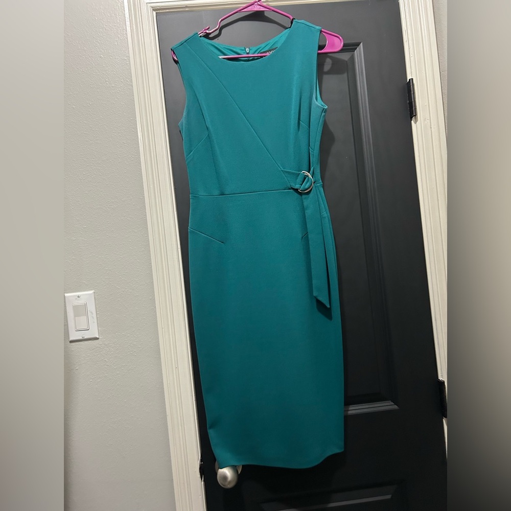 Enfocus Studio Green Sheath Midi Dress Tie Front
